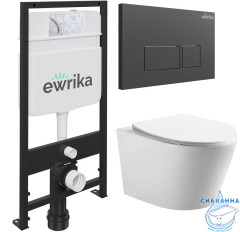 Инсталляция для унитаза Ewrika ProLT 0026-2020 с кнопкой смыва черный матовый,  с унитазом Azario Vento (с сиденьем Soft Close (микролифт)