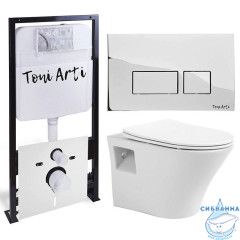 Инсталляция TONI ARTI TA-01 с кнопкой смыва TA-0041 в комплекте с безободковым унитазом Lamoli c сиденьем Soft close (микролифт)